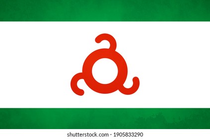Watercolor texture flag of Ingushetia. Creative grunge flag of Ingushetia country with shining background