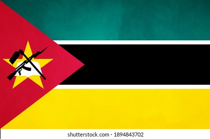 Watercolor texture flag of Mozambique. Creative grunge flag of Mozambique country with shining background