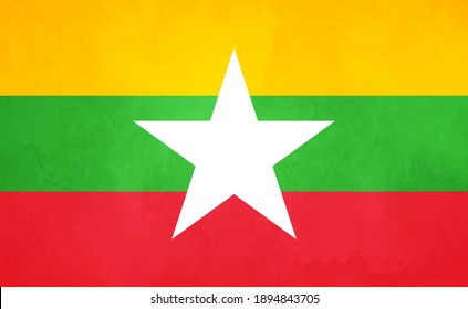 Watercolor texture flag of Myanmar. Creative grunge flag of Myanmar country with shining background