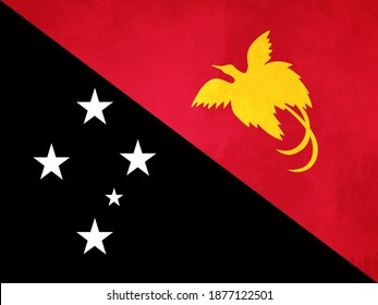 Watercolor texture flag of Papua New Guinea. Creative grunge flag of Papua New Guinea country with shining background