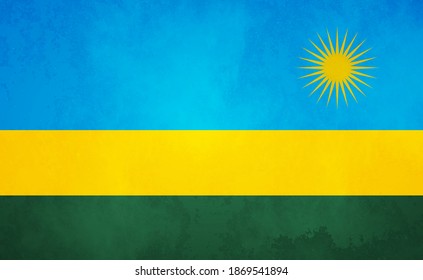 Watercolor texture flag of Rwanda. Creative grunge flag of Rwanda country with shining background