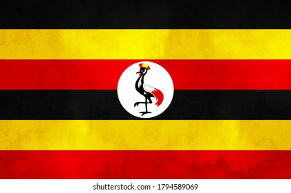 Watercolor texture flag of Uganda. Creative grunge flag of Uganda country with shining background