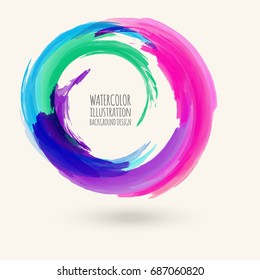 Watercolor texture. Ink round stroke on white background. Simple style. Vector illustration of grunge circle stains.