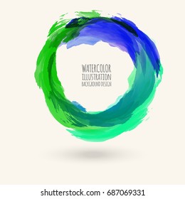 Watercolor texture. Ink round stroke on white background. Simple style. Vector illustration of grunge circle stains.