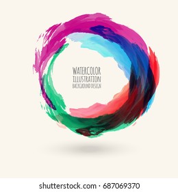 Watercolor texture. Ink round stroke on white background. Simple style. Vector illustration of grunge circle stains.