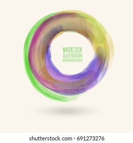Watercolor texture. Ink round stroke on white background. Simple style. Vector illustration of grunge circle stains.