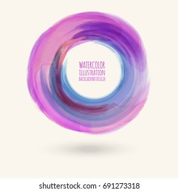 Watercolor texture. Ink round stroke on white background. Simple style. Vector illustration of grunge circle stains.