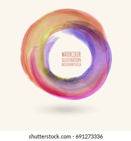 Watercolor texture. Ink round stroke on white background. Simple style. Vector illustration of grunge circle stains.