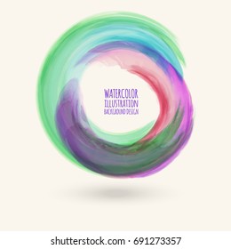 Watercolor texture. Ink round stroke on white background. Simple style. Vector illustration of grunge circle stains.