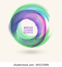 Watercolor texture. Ink round stroke on white background. Simple style. Vector illustration of grunge circle stains.