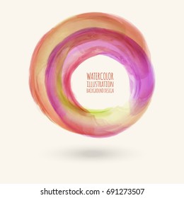 Watercolor texture. Ink round stroke on white background. Simple style. Vector illustration of grunge circle stains.