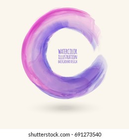Watercolor texture. Ink round stroke on white background. Simple style. Vector illustration of grunge circle stains.