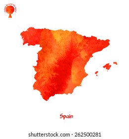 Watercolor texture map of Spain (with a stamp and title)