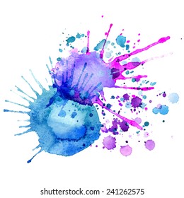 Watercolor texture on white background, square. Bright splashes on white background. Vector background made with watercolors.