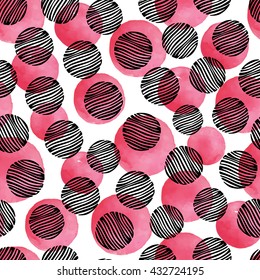 Watercolor texture. Watercolor pattern with colorful spots and black circles isolated on a white background