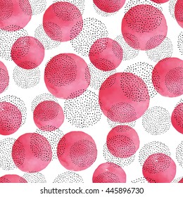 Watercolor texture. Watercolor pattern with colorful spots and black circles isolated on a white background.