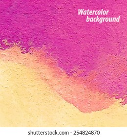 Watercolor texture pink and yellow smudges hand drawn background. Wet brush painted abstract vector illustration. Decorative design beautiful card. Element for banner, scrapbook, template, decor, art.