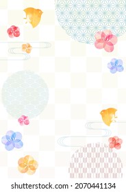 watercolor texture plums and Japanese traditional patterns