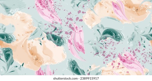 Watercolor texture repeat background. Floral pattern with beige color. Trendy fabric prints. Vector illustration 