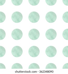Watercolor texture. Seamless pattern. Watercolor circles in pastel colors on white background. Pastel colors and romantic delicate design. Polka Dot Pattern.Fresh and Mint Colors.