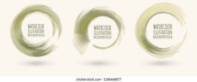 Watercolor texture set.Three Ink round stroke on white background. Simple style. Vector illustration of grunge circle stains.
