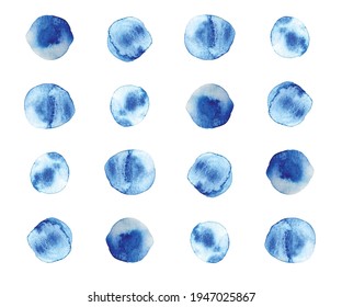 Watercolor texture vector blue circles, spots modern pattern
