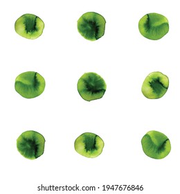 Textura acuarela vectorial círculos verdes, puntos polka moderno patrón de puntos