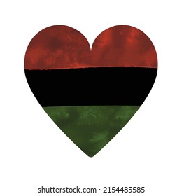 Watercolor textured heart shape in color of Juneteenth pan african flag - red, black, green stripes. Vector illustration isolated on white background. Design element for Juneteenth, Black History