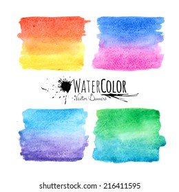 Watercolor textured paint stains colorful set, rainbow brigth colors vector banners