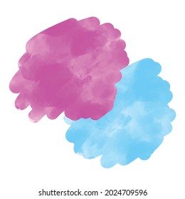Watercolor textured vector brush stroke stains. Bright pink and blue color spots. Aquarelle abstract random figures. Artistic backdrop texture isolated on white background.