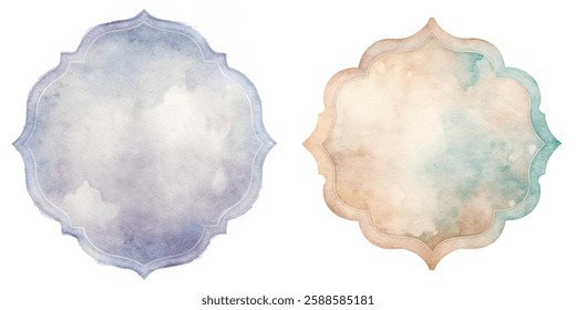 watercolor textures, soft pastel colors, decorative frames, artistic backgrounds, versatile design elements, elegant style