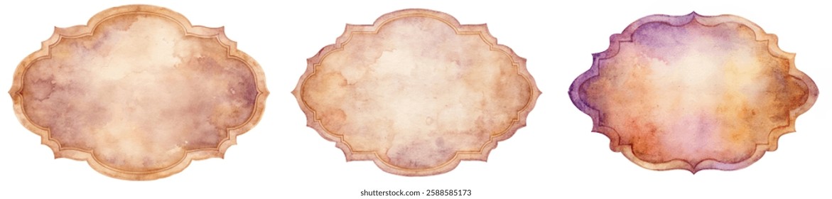 watercolor textures, vintage frames, soft pastel colors, artistic backgrounds, elegant design elements, decorative labels