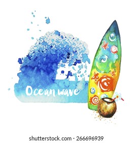 Watercolor texture-wave and surf