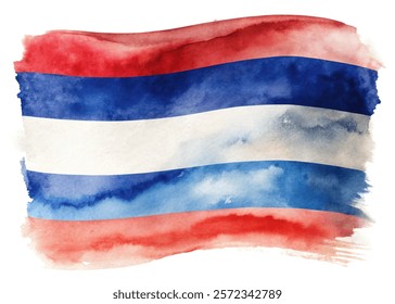 Watercolor Thailand flag, vibrant colors, artistic design, patriotic symbol, abstract background, cultural representation.