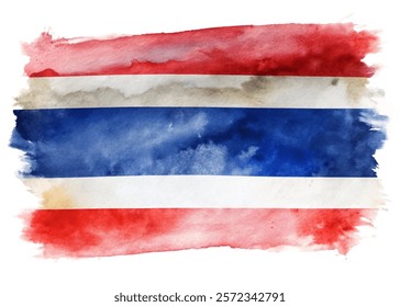 Watercolor Thailand flag, vibrant colors, artistic design, abstract background, patriotic symbol, creative illustration.