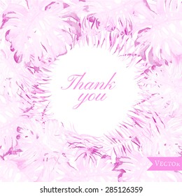 Watercolor thank you card with tropical leaves. Beautiful card for Mother's day. Save the date card with exotic leaves.