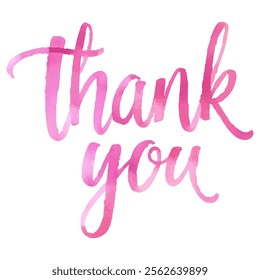 Watercolor "Thank You" lettering in pink colors. This hand-painted style is perfect for expressing gratitude in cards, notes, invitations, and other designs.