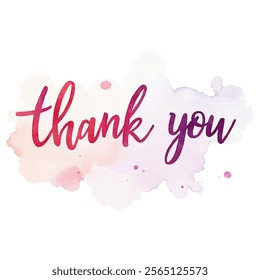 Watercolor "Thank You" lettering in soft shades of blue and purple with subtle splatters.