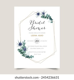 Watercolor thistle invitation for bridal shower party