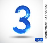 Watercolor Three Number. Grunge Background