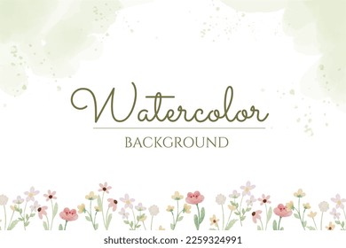 watercolor tiny wild flower botanical banner background digital painting