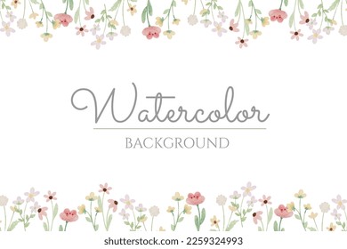 watercolor tiny wild flower botanical banner background digital painting