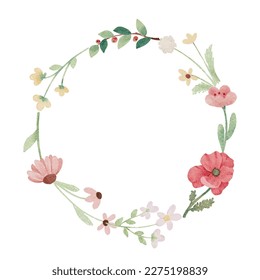 watercolor tiny wild flower botanical wreath frame digital painting