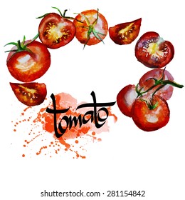 watercolor tomatoes frame for text