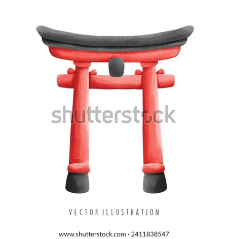 Watercolor of Torii Gate, Japan Landmark. Vector Illustration 