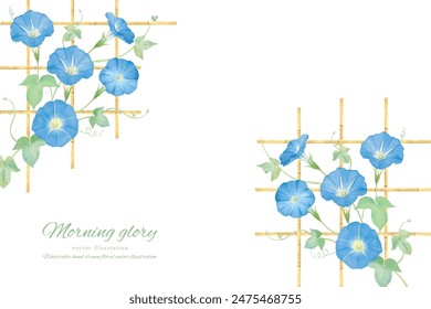 Watercolor touch blue morning glory frame vector illustration material