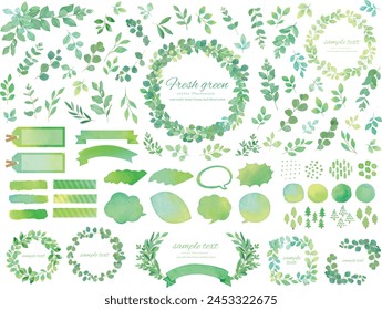 Watercolor touch green leaf speech bubble material set
