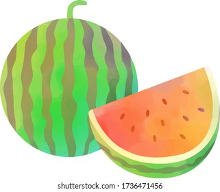 Watercolor touch illustration of watermelon.