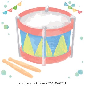 Watercolor toy drum. Vector illustration.