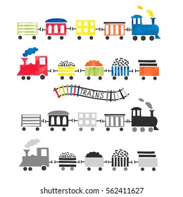 Watercolor toy trains for kids design. Vector illustration. 